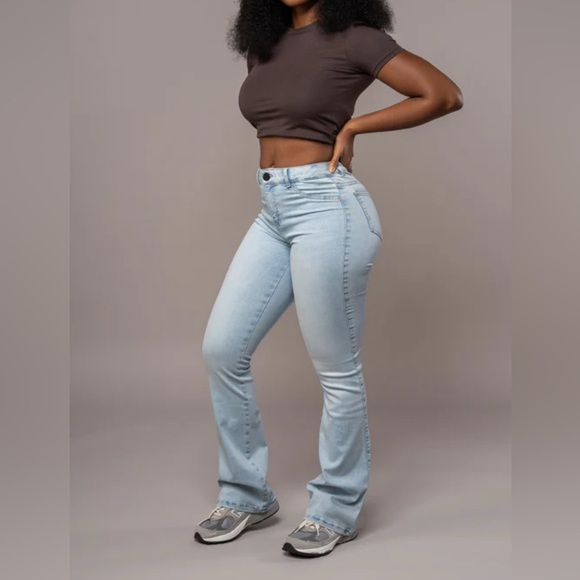Light Blue Women's Mid waist Flare Jeans - Picture 1 of 3